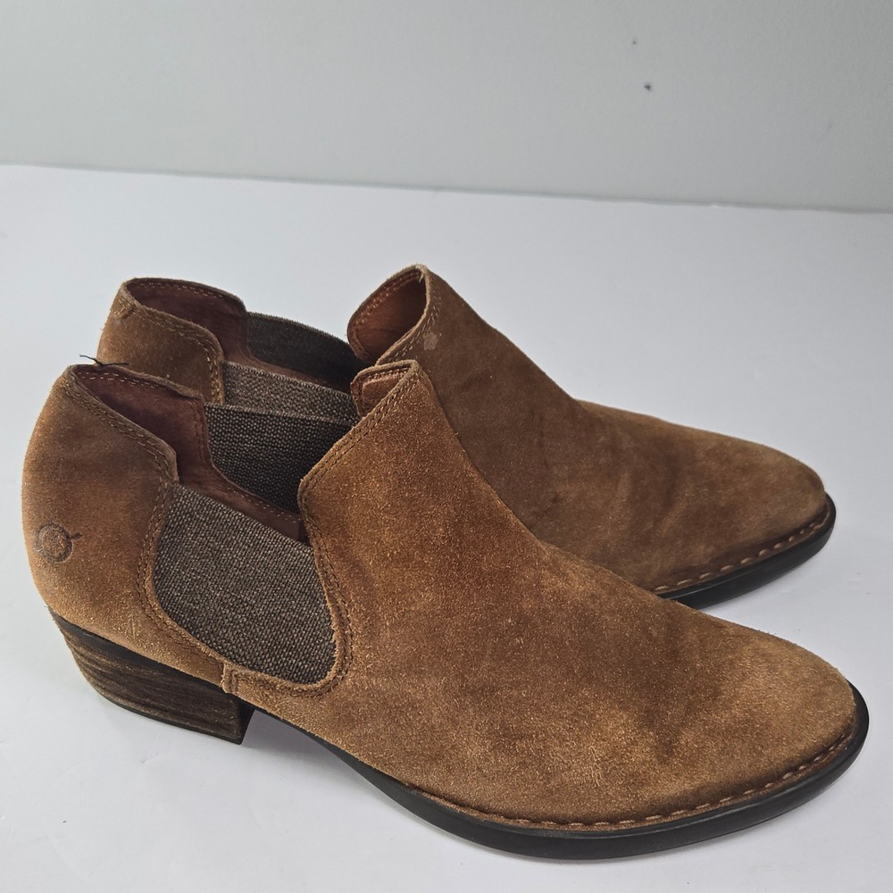 Born Brown Suede Pointed Toe Chelsea Booties Block Heel Ankle Boots Women US 8 - Picture 9 of 9
